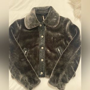 Free People, faux fur jacket, size S, charcoal grey